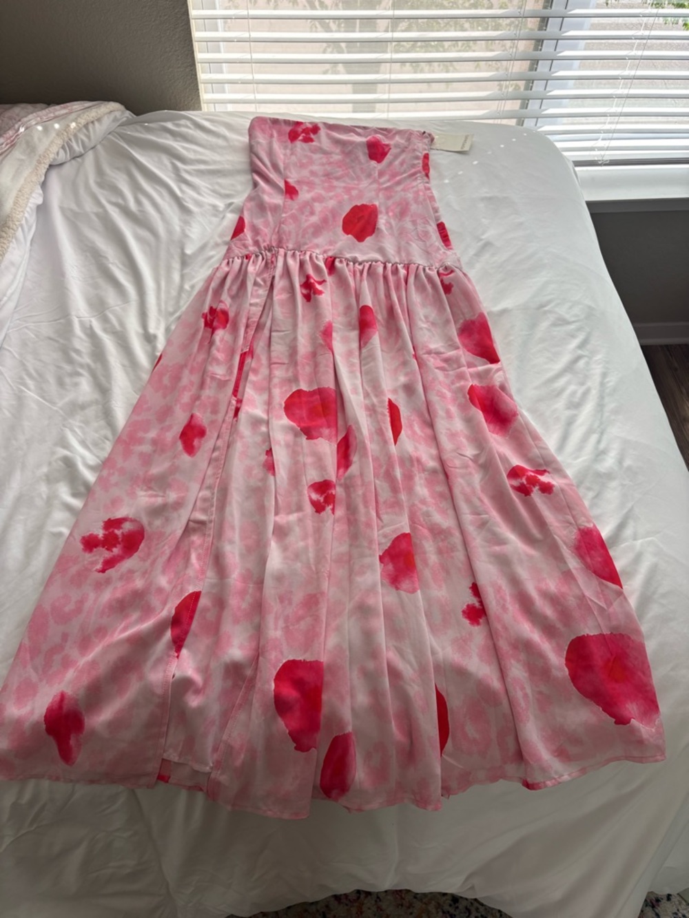 Peppermayo Pink & Red Floral Strapless Maxi Dress